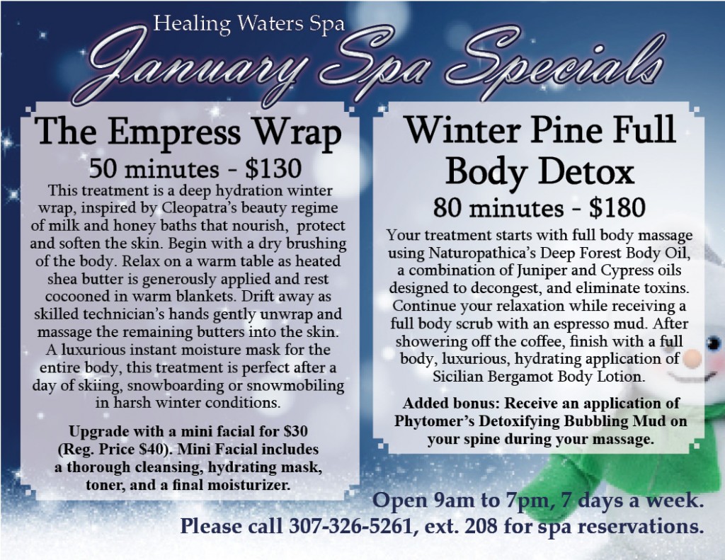 January 2016 Spa Specials at the Healing Waters Spa