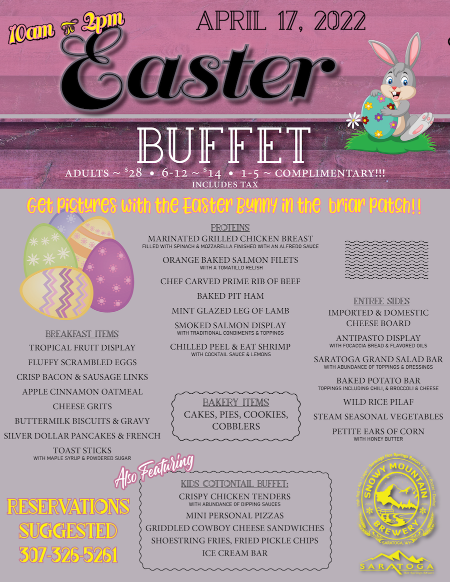 Easter Breakfast Menu- Saratoga Hot Springs Resort